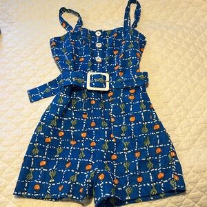 STAUD Blue and Orange Patterned Dress